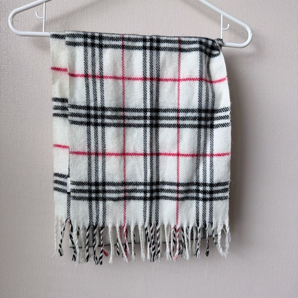 Royal Rossi 100% Cashmere Plaid Scarf Ivory Black Red Fringe